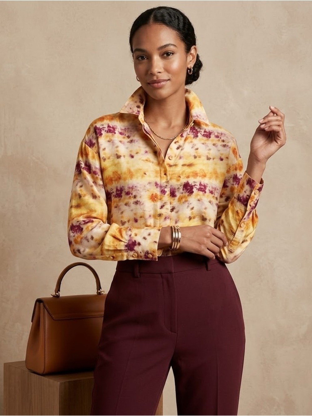 Jason Wu 100% Silk Tie-Dye Covered Button Oversized Shirt Blouse Top Size 6 S